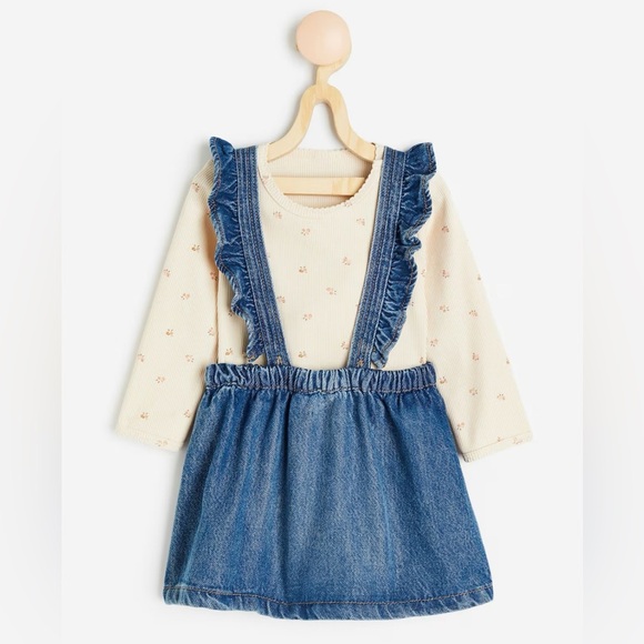 H&M Baby Denim Skirt with Suspenders | baby Jean skirt - Picture 1 of 4
